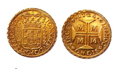 Dobrão, maior moeda portuguesa corrente, cunhada em Minas Gerais entre 1724 e 1727