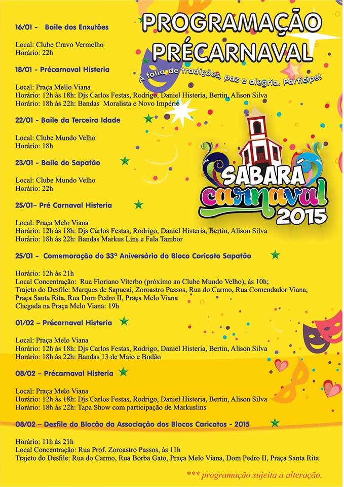 programacao pre carnaval de sabara 2015