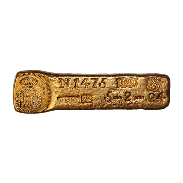 Barrinha D. João VI – Ouro Paladiado produzida na casa de fundição de Sabará em 1818