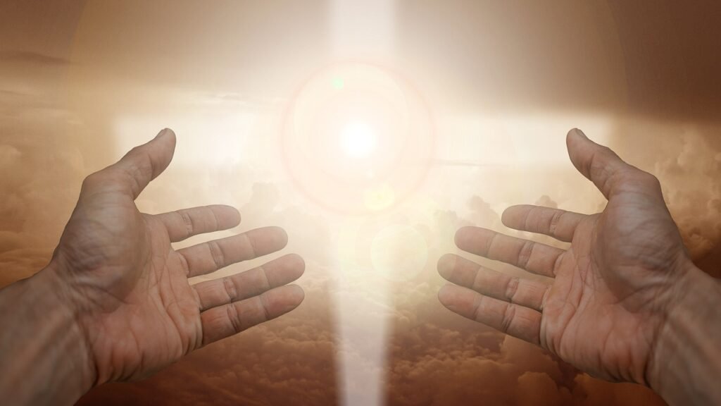 hands, light, sky