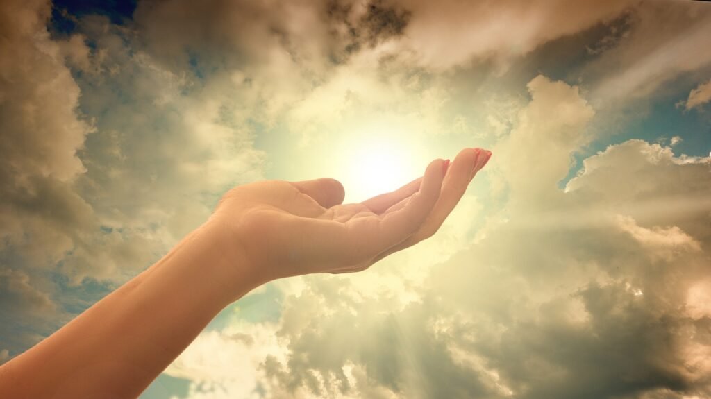 hand, light, sky